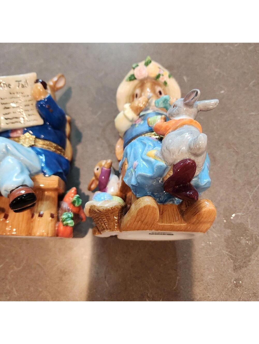 CWC Mama & Papa Bunny Rabbit Hinged Trinket Box Set w Baby Rabbits Hand Paint - Picture 3 of 9